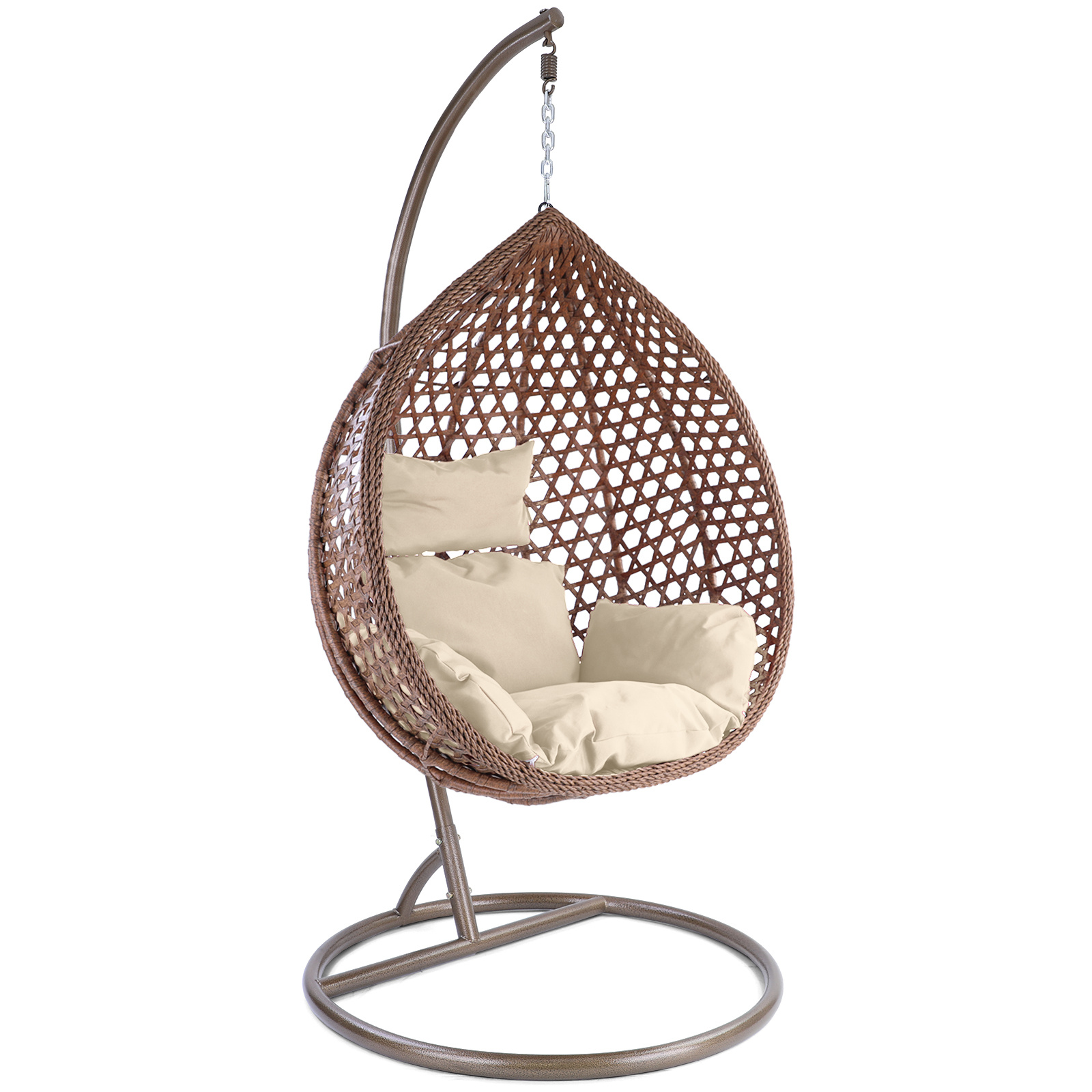 Hangstoel - bruin - 95x106x65 cm - met kussen - beige
