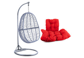 Hangstoel - zilver lichtgrijs - 90x117x60 cm - rood kussen