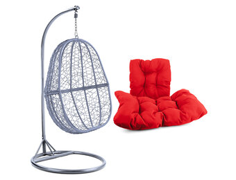 Hangstoel - zilver lichtgrijs - 90x117x60 cm - rood kussen