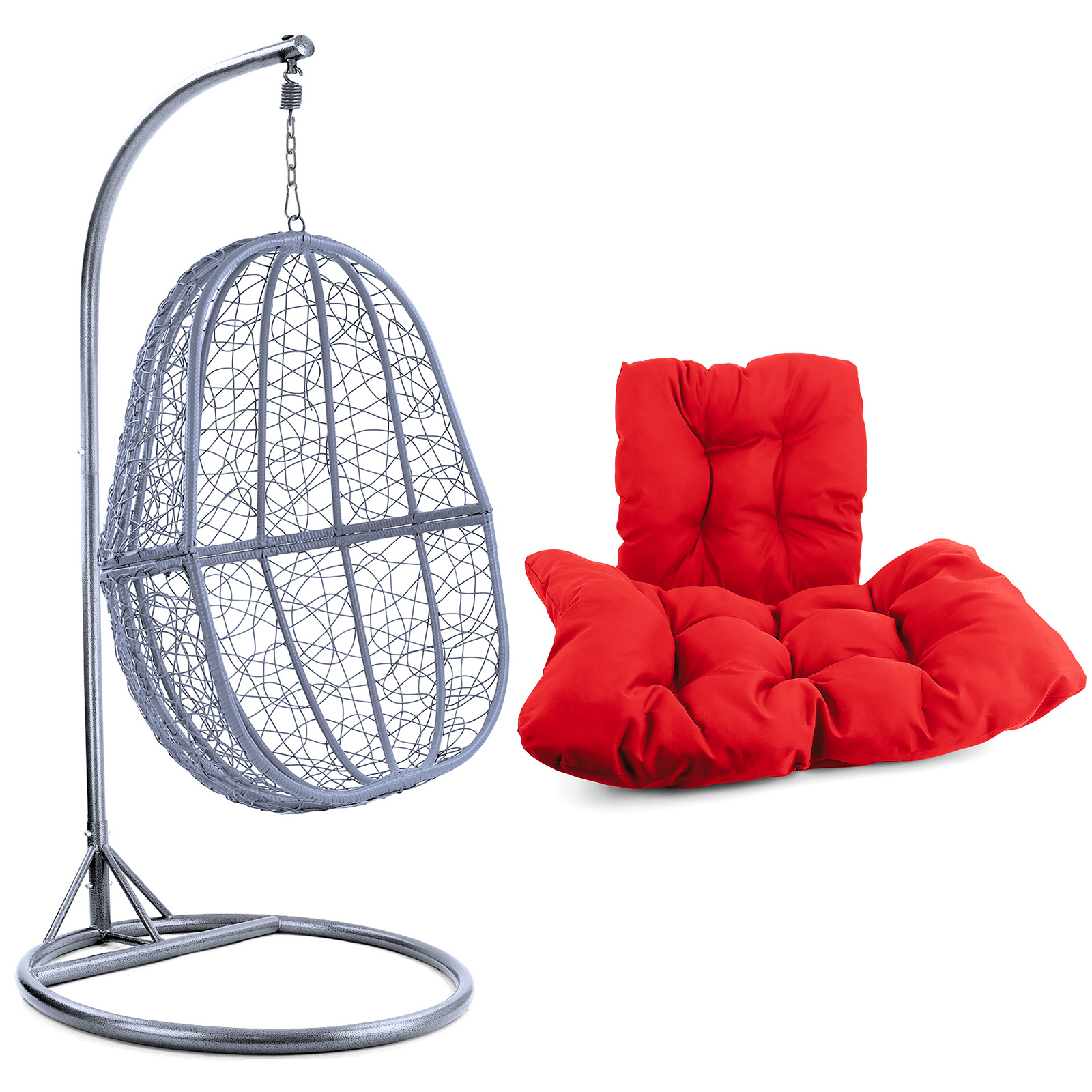 Hangstoel - zilver lichtgrijs - 90x117x60 cm - rood kussen