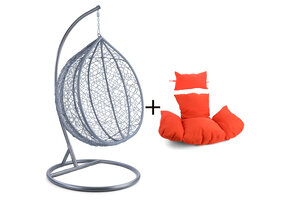 Hangstoel - lichtgrijs - 120x106x70 cm - met kussen - oranje
