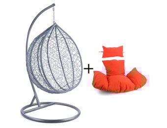 Hangstoel - lichtgrijs - 120x106x70 cm - met kussen - oranje