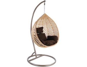 Hangstoel - beige - 95x106x65 cm - met kussen - donkerbruin