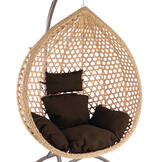 Hangstoel - beige - 95x106x65 cm - met kussen - donkerbruin