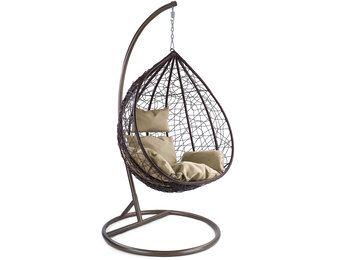 Hangstoel - ei stoel - 95x110x65 cm - met kussen - bruin beige