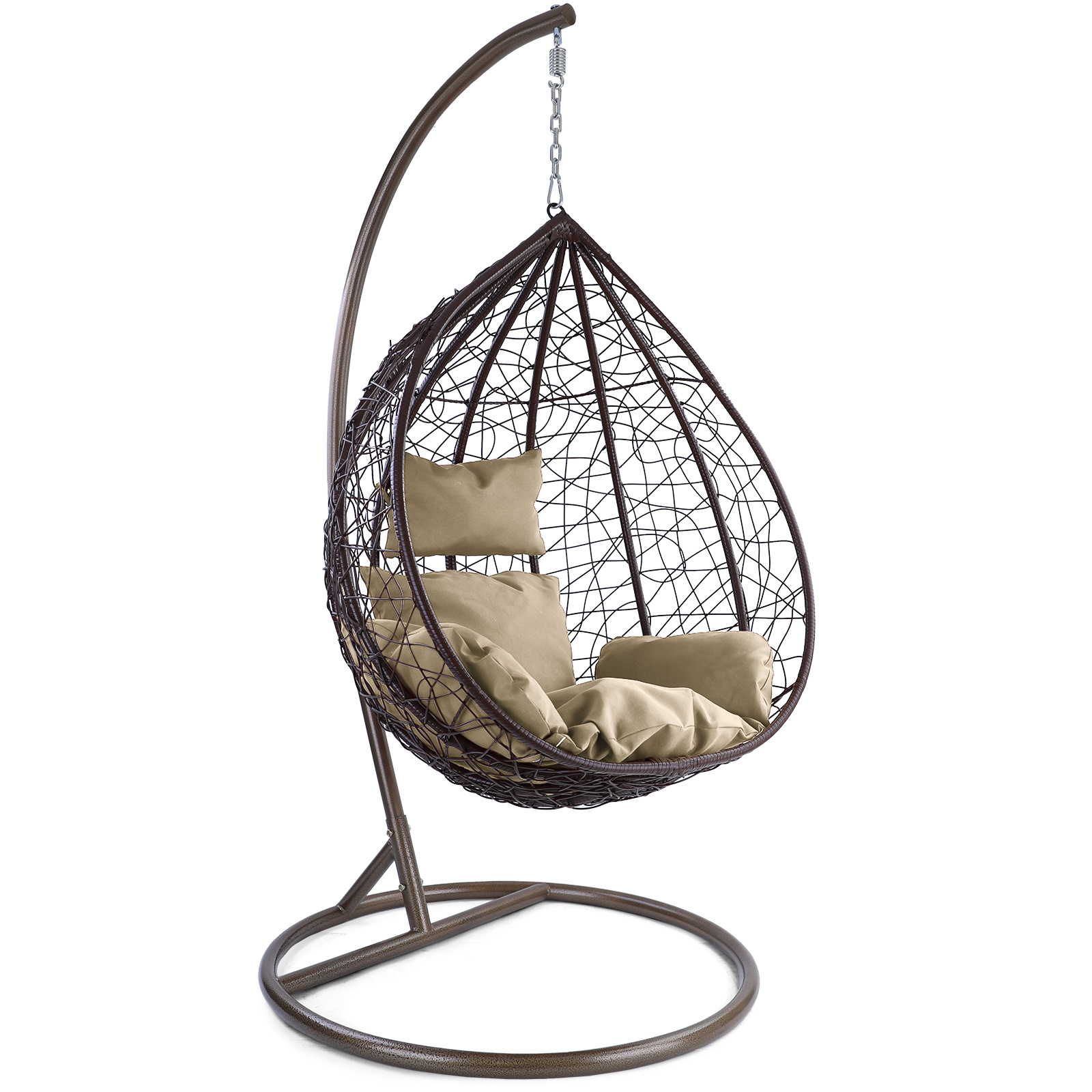 Hangstoel - ei stoel - 95x110x65 cm - met kussen - bruin beige
