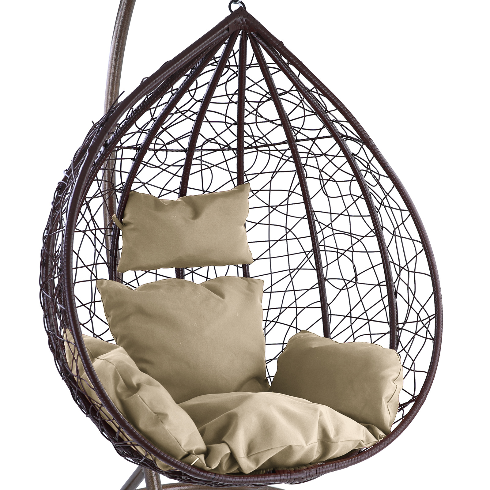 Hangstoel - ei stoel - 95x110x65 cm - met kussen - bruin beige