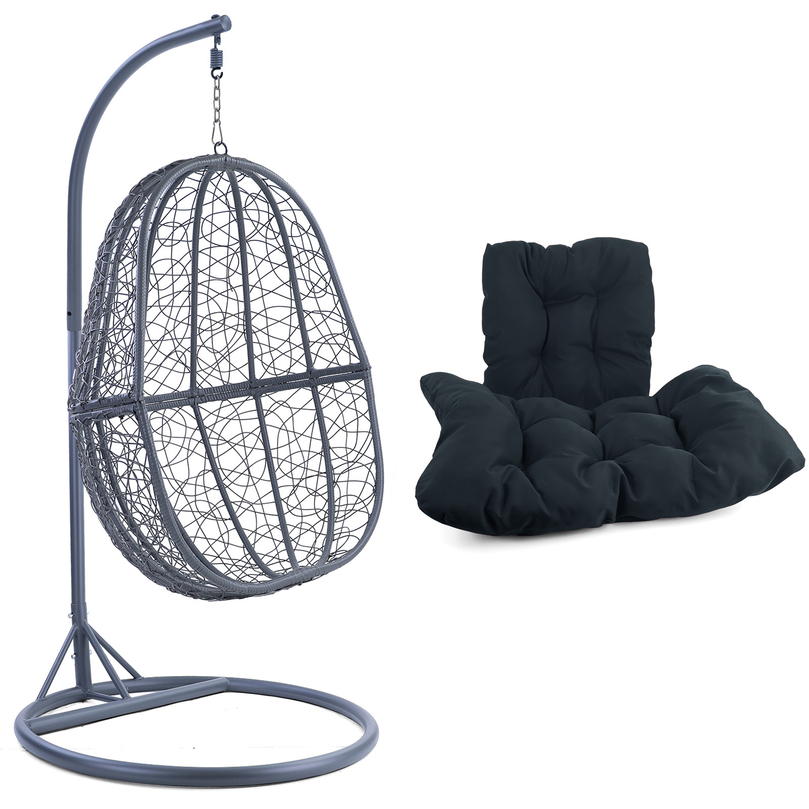 Hangstoel - 90x117x60 cm - met kussen - grijs donkergrijs