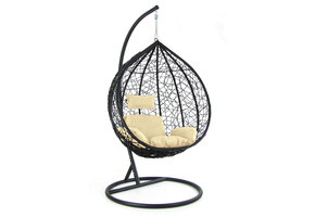 Hangstoel - zwart - 112x95x60 cm - met kussen - beige