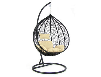 Hangstoel - zwart - 112x95x60 cm - met kussen - beige