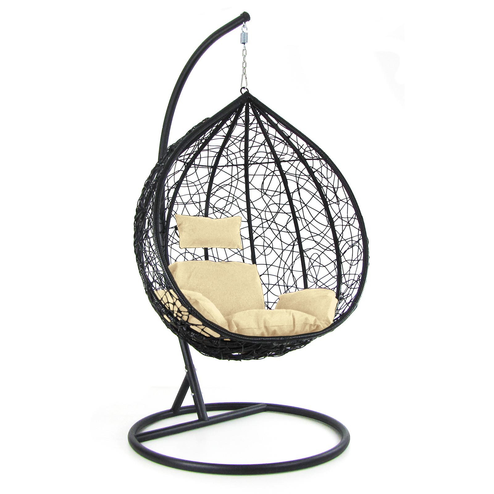 Hangstoel - zwart - 112x95x60 cm - met kussen - beige