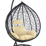 Hangstoel - zwart - 112x95x60 cm - met kussen - beige