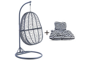 Hangstoel - grijs - 90x117x60 cm - met gestreept kussen