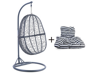 Hangstoel - grijs - 90x117x60 cm - met gestreept kussen