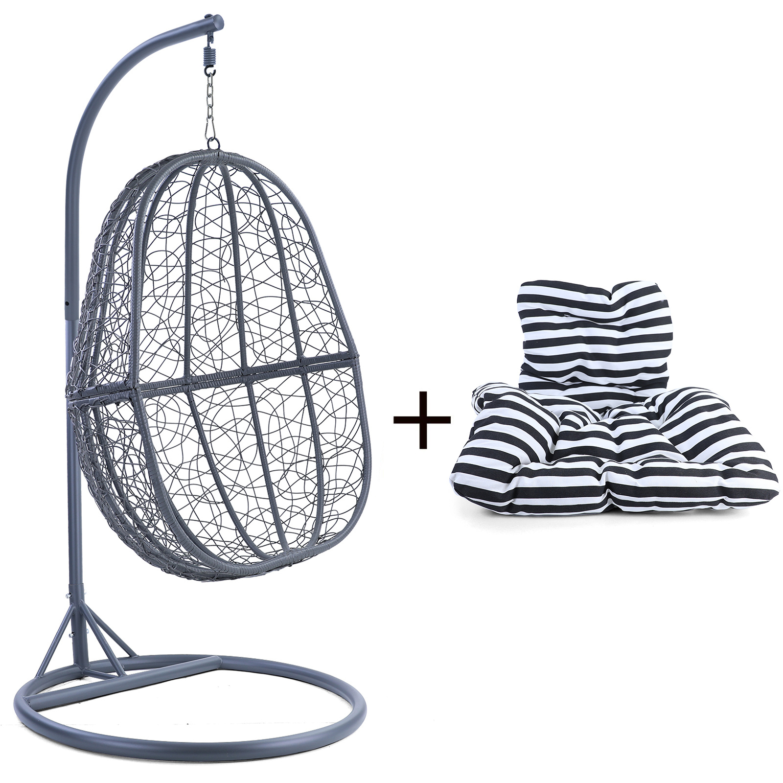 Hangstoel - grijs - 90x117x60 cm - met gestreept kussen