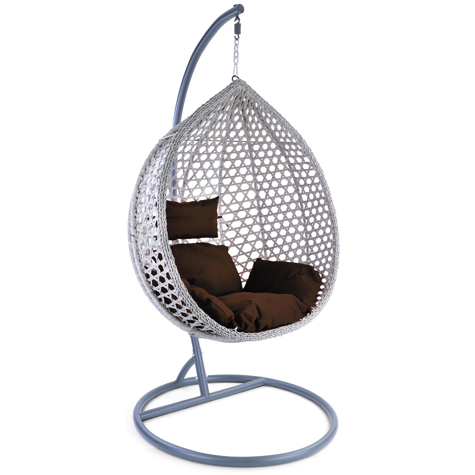 Hangstoel - grijs - 120x106x70 cm - met kussen - donkerbruin