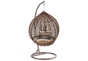 Hangstoel - bruin - 93x105x62 cm - met gestreepte kussen