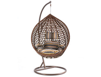 Hangstoel - bruin - 93x105x62 cm - met gestreepte kussen