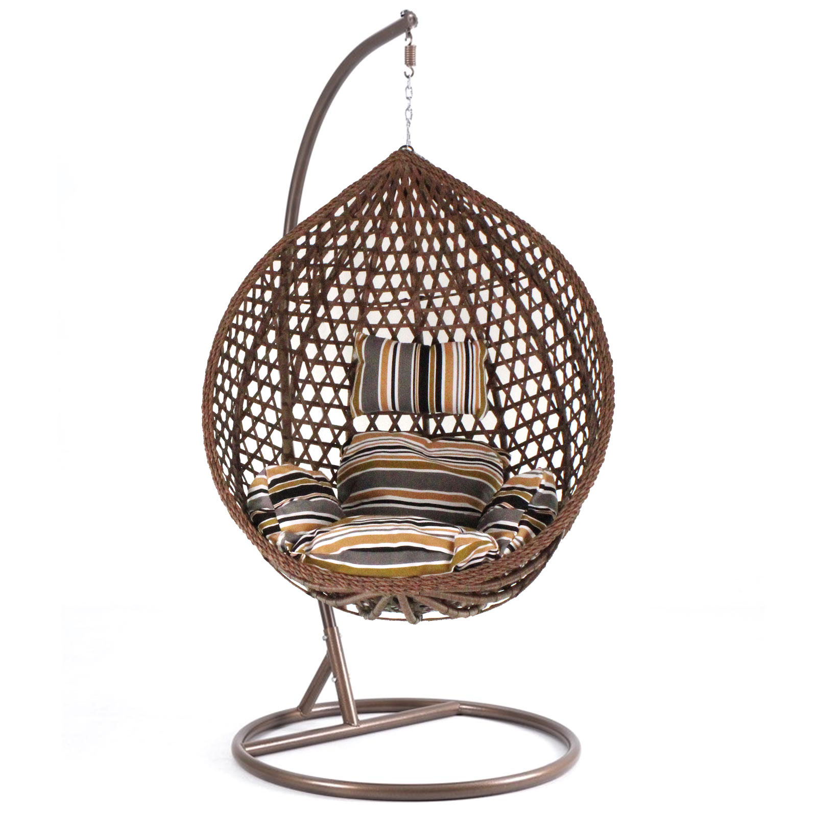 Hangstoel - bruin - 93x105x62 cm - met gestreepte kussen