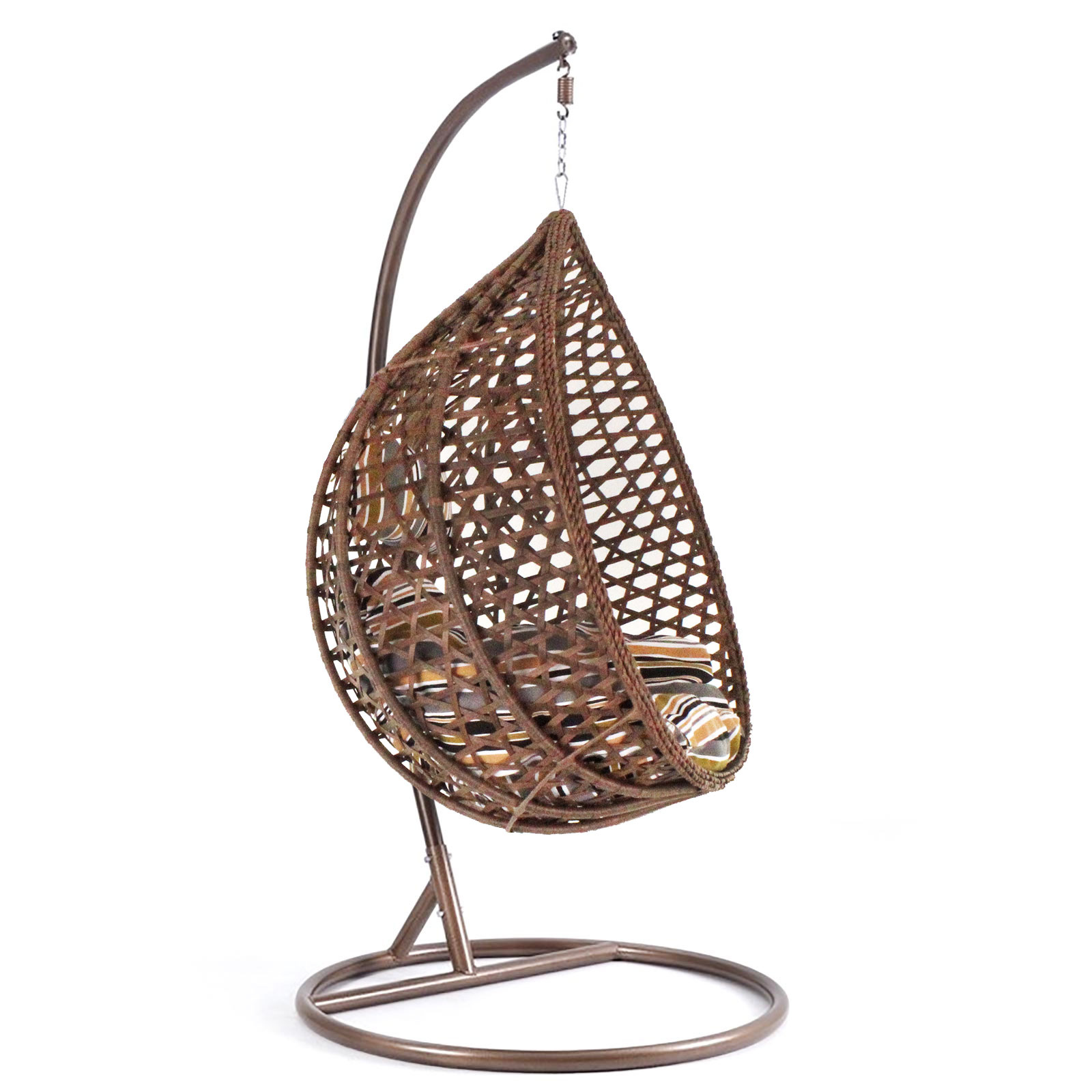 Hangstoel - bruin - 93x105x62 cm - met gestreepte kussen