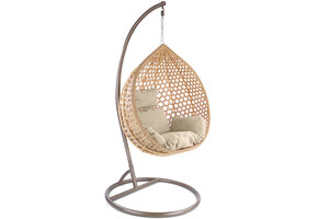 Hangstoel - bruin - 95x106x65 cm - met kussen - beige