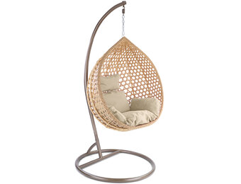 Hangstoel - bruin - 95x106x65 cm - met kussen - beige