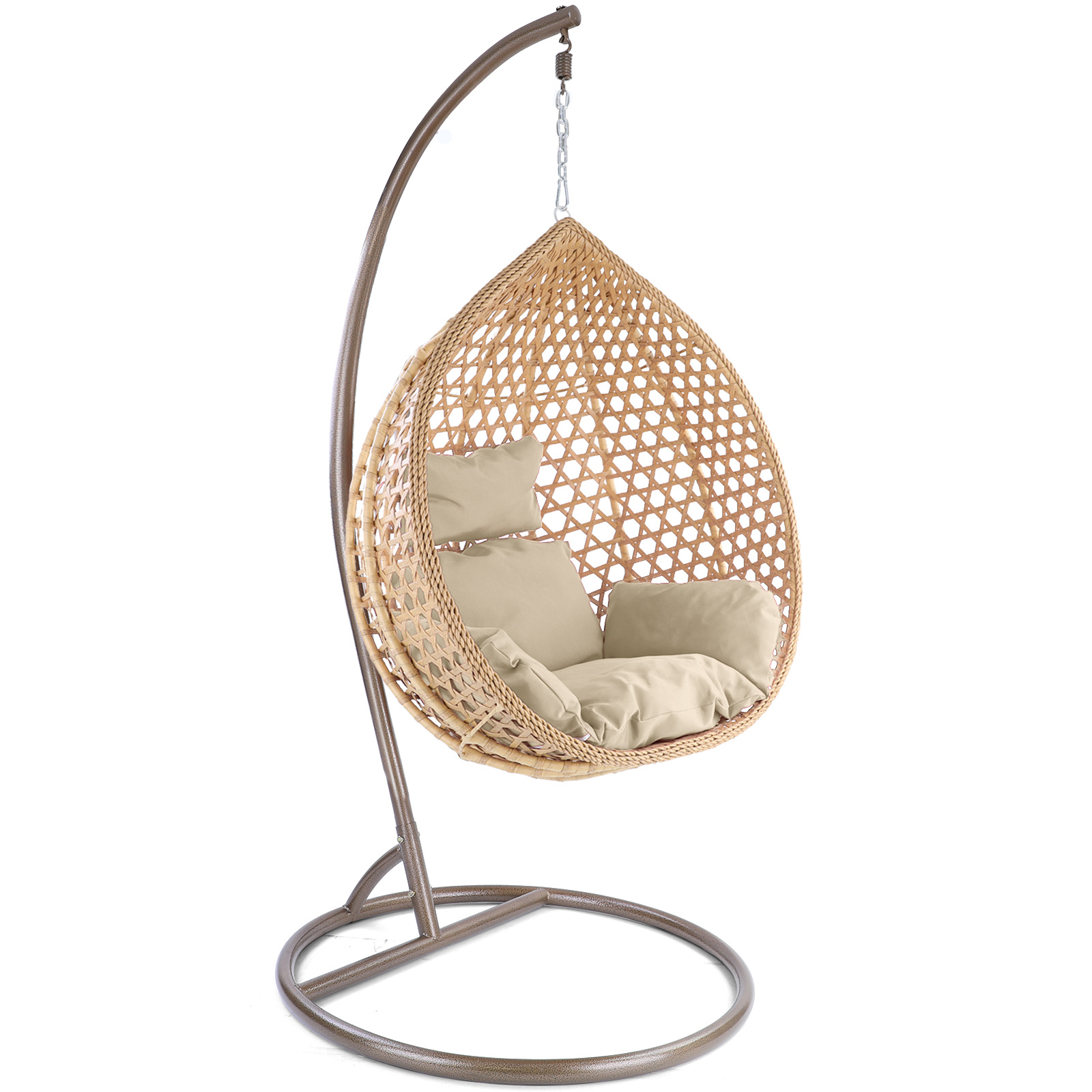 Hangstoel - bruin - 95x106x65 cm - met kussen - beige