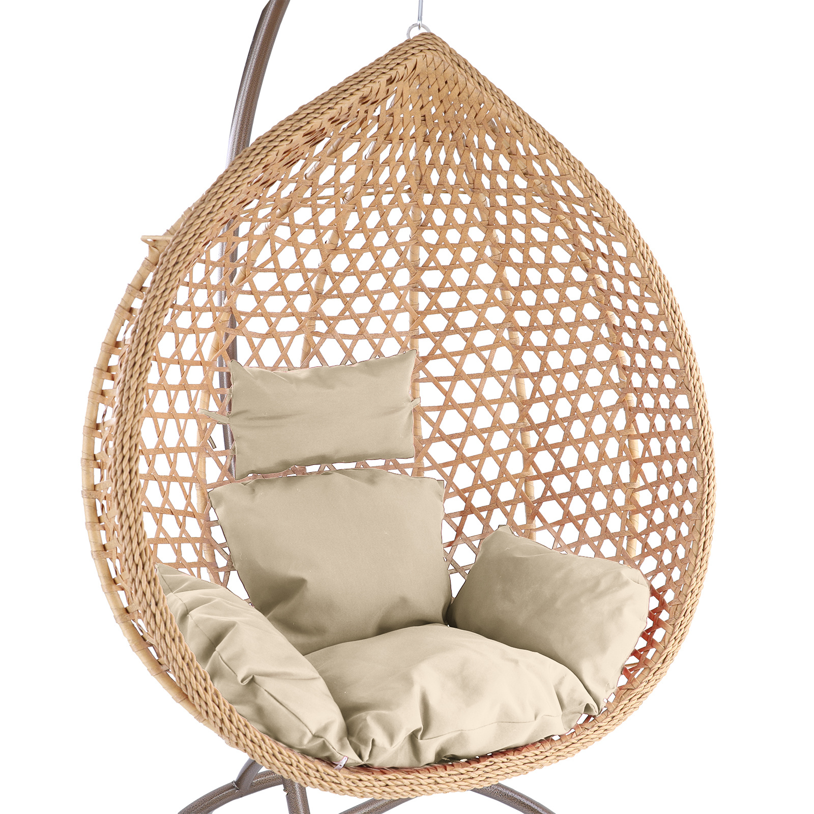 Hangstoel - bruin - 95x106x65 cm - met kussen - beige