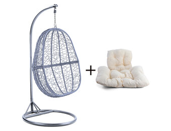 Hangstoel - zilver lichtgrijs - 90x117x60 cm - beige kussen
