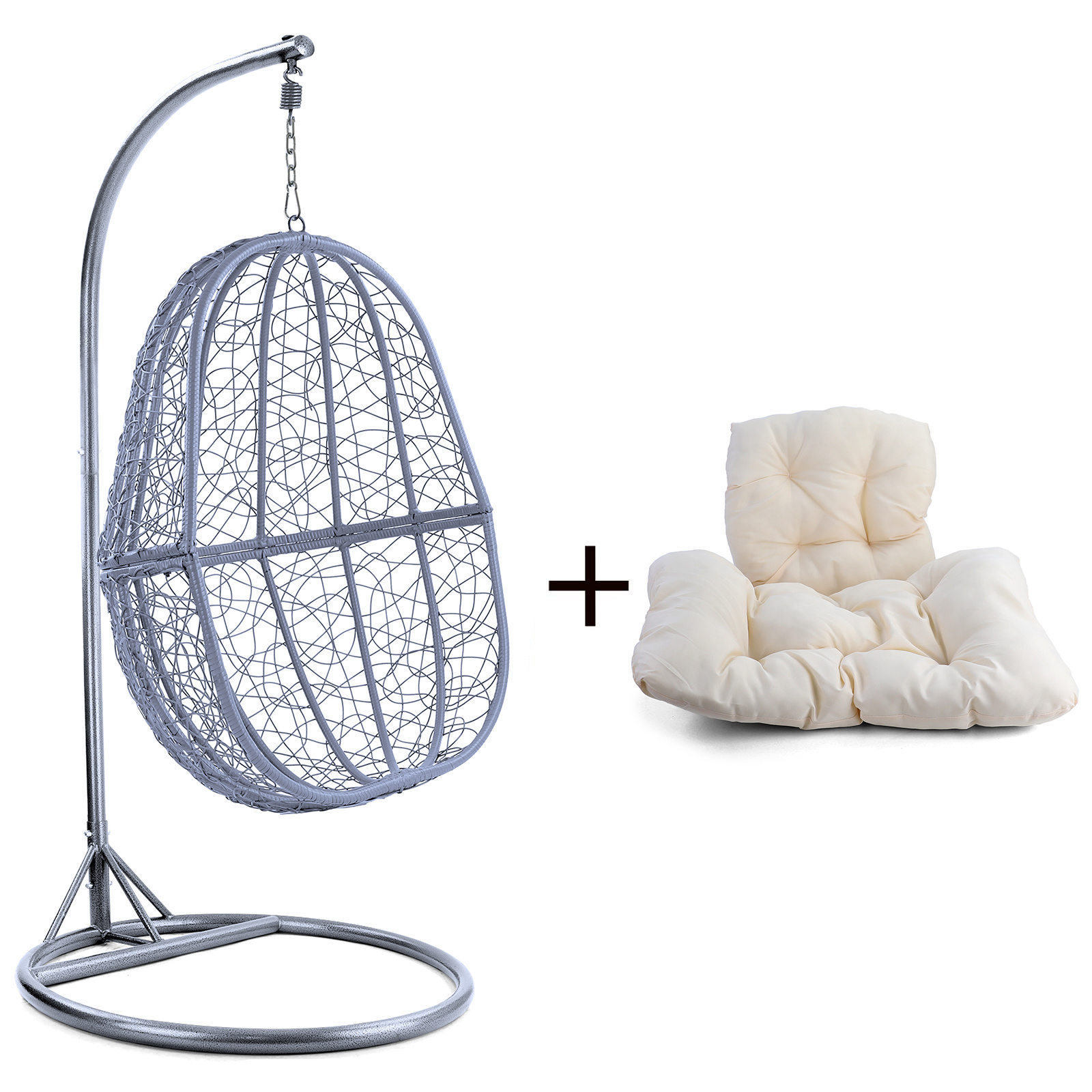 Hangstoel - zilver lichtgrijs - 90x117x60 cm - beige kussen