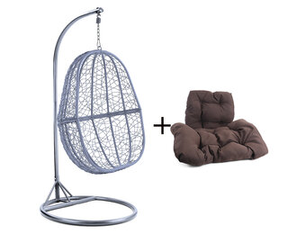 Hangstoel - zilver lichtgrijs - 90x117x60 cm - bruine kussen