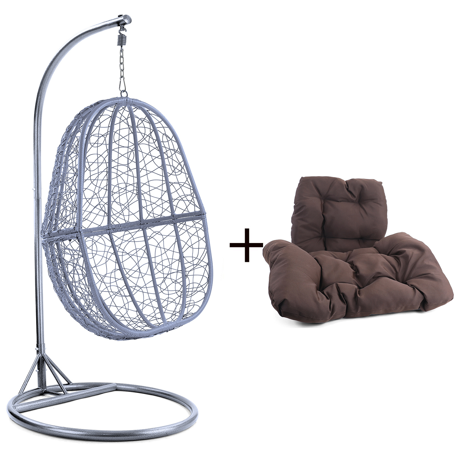 Hangstoel - zilver lichtgrijs - 90x117x60 cm - bruine kussen