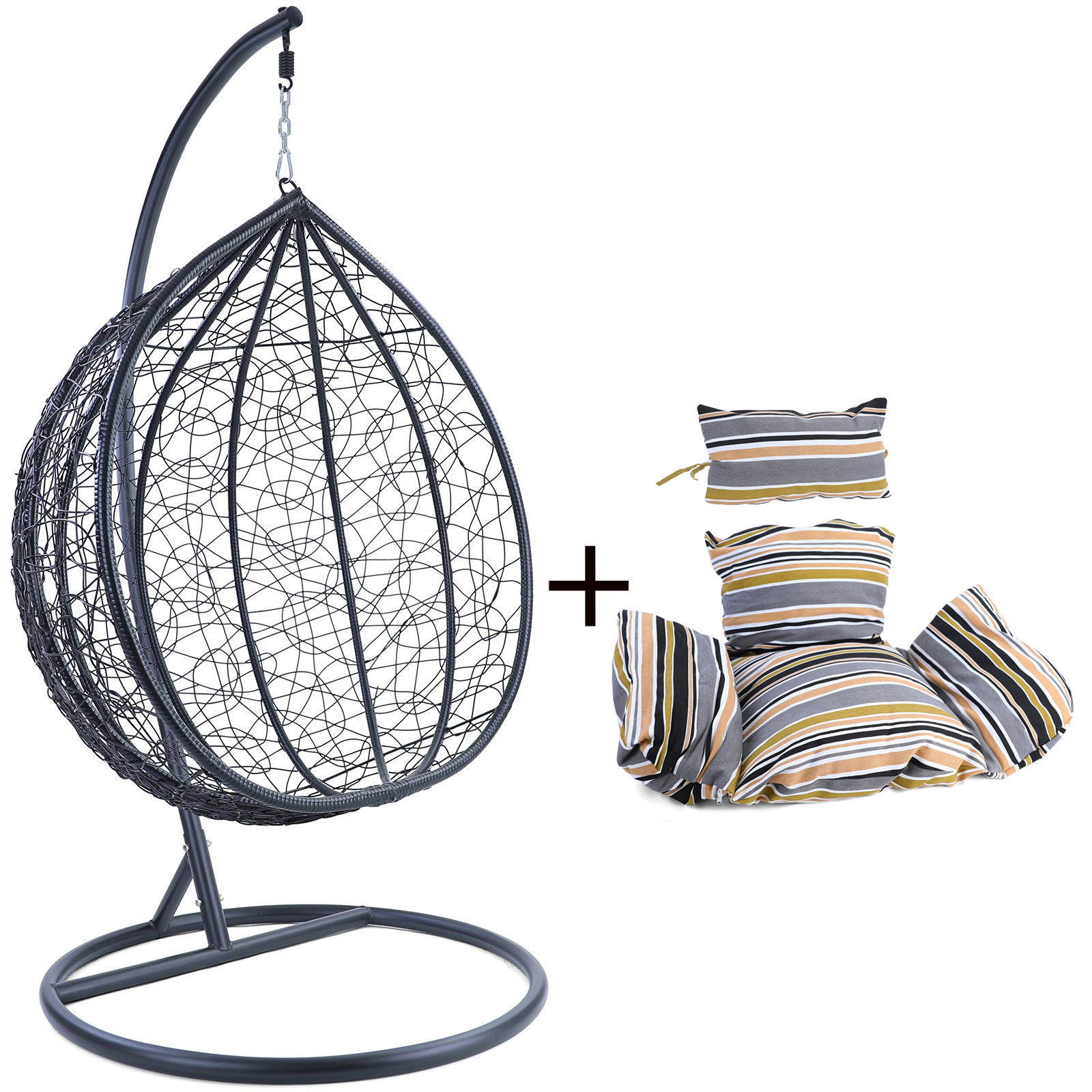 Hangstoel - 95x110x65 cm - met kussen - zwart sunsetstijl