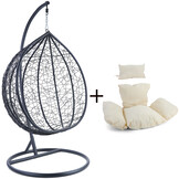 Hangstoel - zwart - 120x106x70 cm - met kussen - beige
