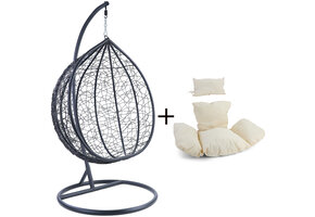 Hangstoel - zwart - 120x106x70 cm - met kussen - beige