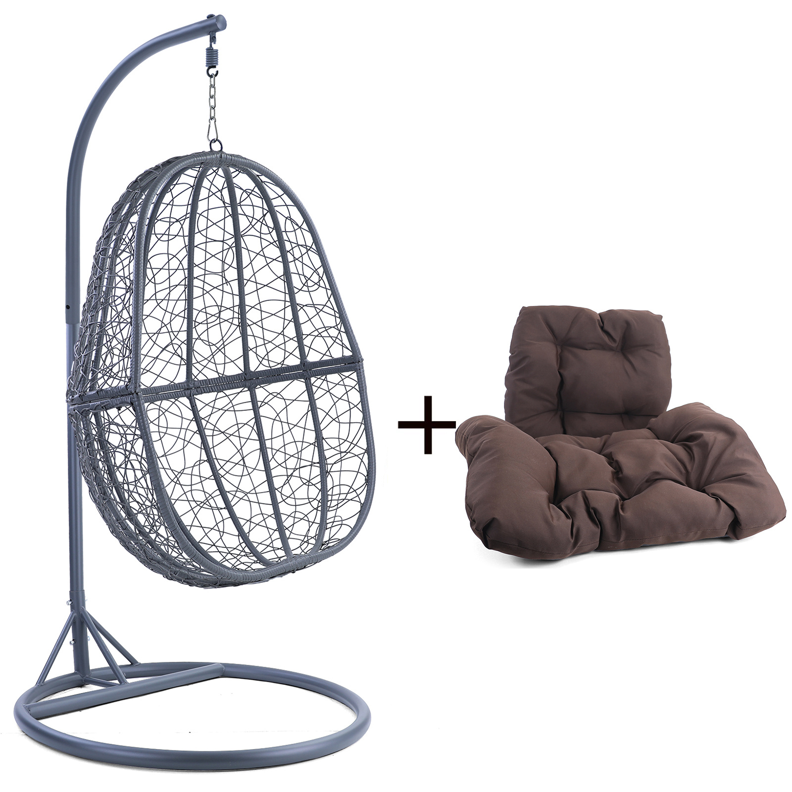 Hangstoel - 90x117x60 cm - met kussen - grijs donkerbruin