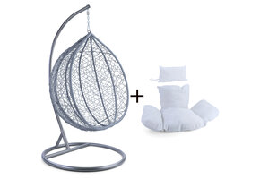 Hangstoel - grijs - 120x106x70 cm - met kussen - wit