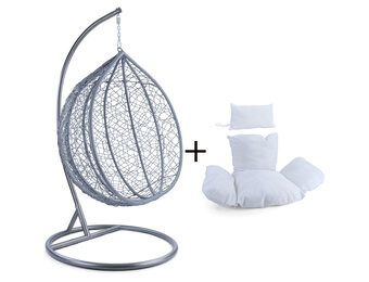 Hangstoel - grijs - 120x106x70 cm - met kussen - wit