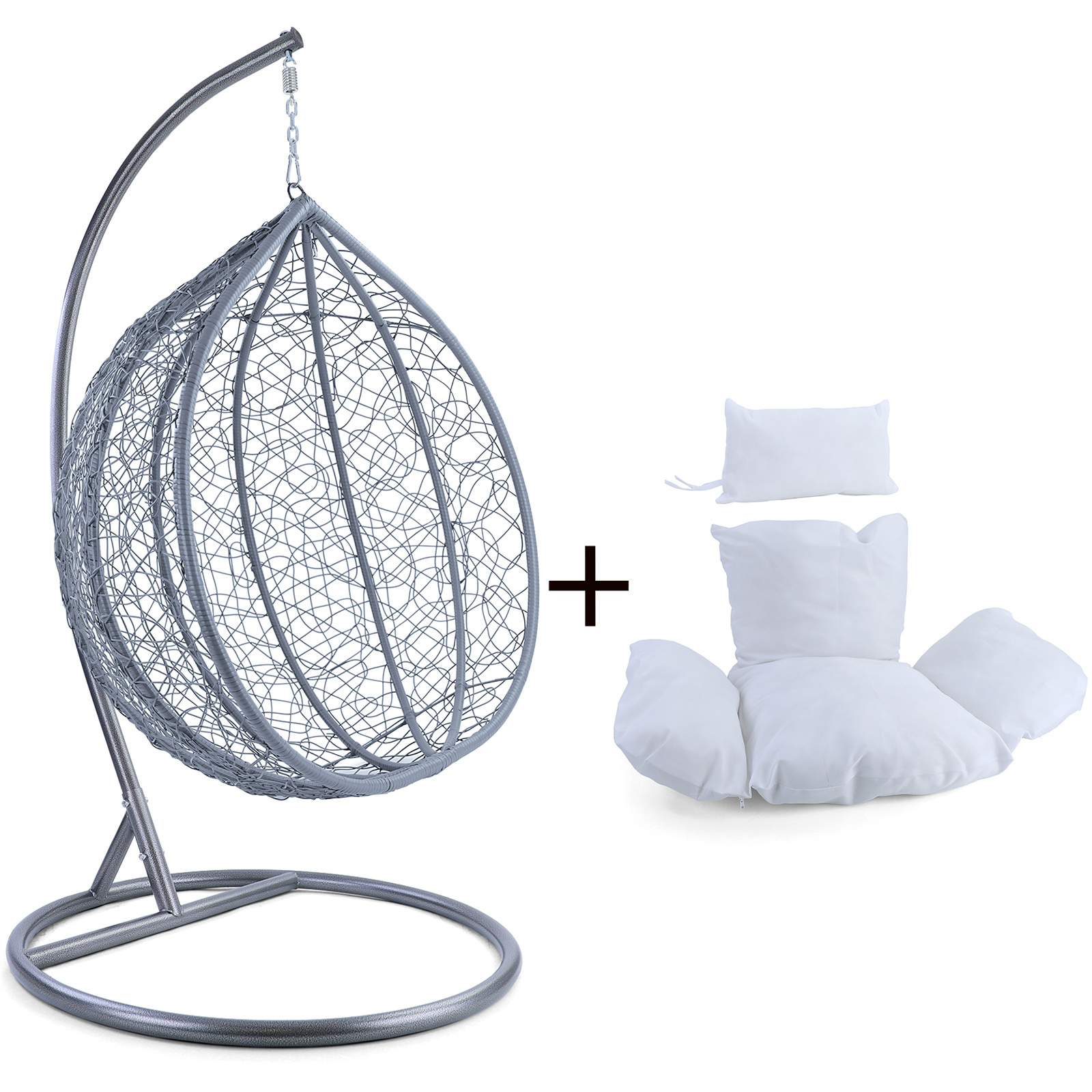 Hangstoel - grijs - 120x106x70 cm - met kussen - wit