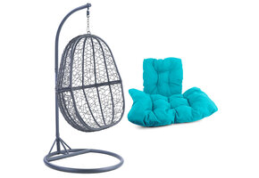 Hangstoel - 90x117x60 cm - met kussen - grijs turquoise