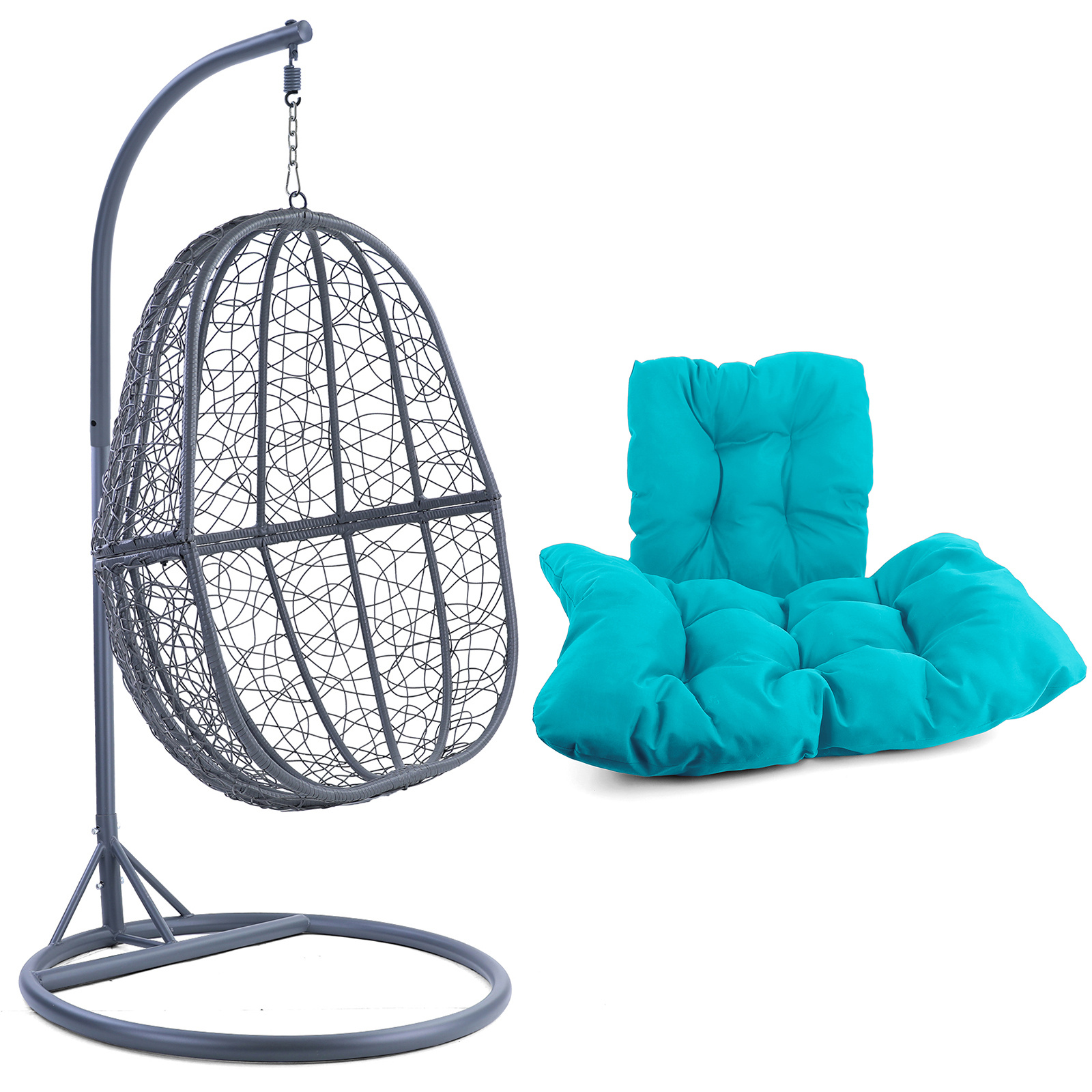 Hangstoel - 90x117x60 cm - met kussen - grijs turquoise