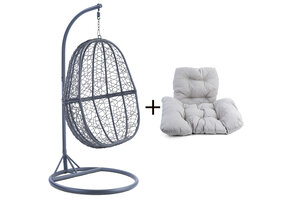 Hangstoel - 90x117x60 cm - met kussen - grijs lichtgrijs
