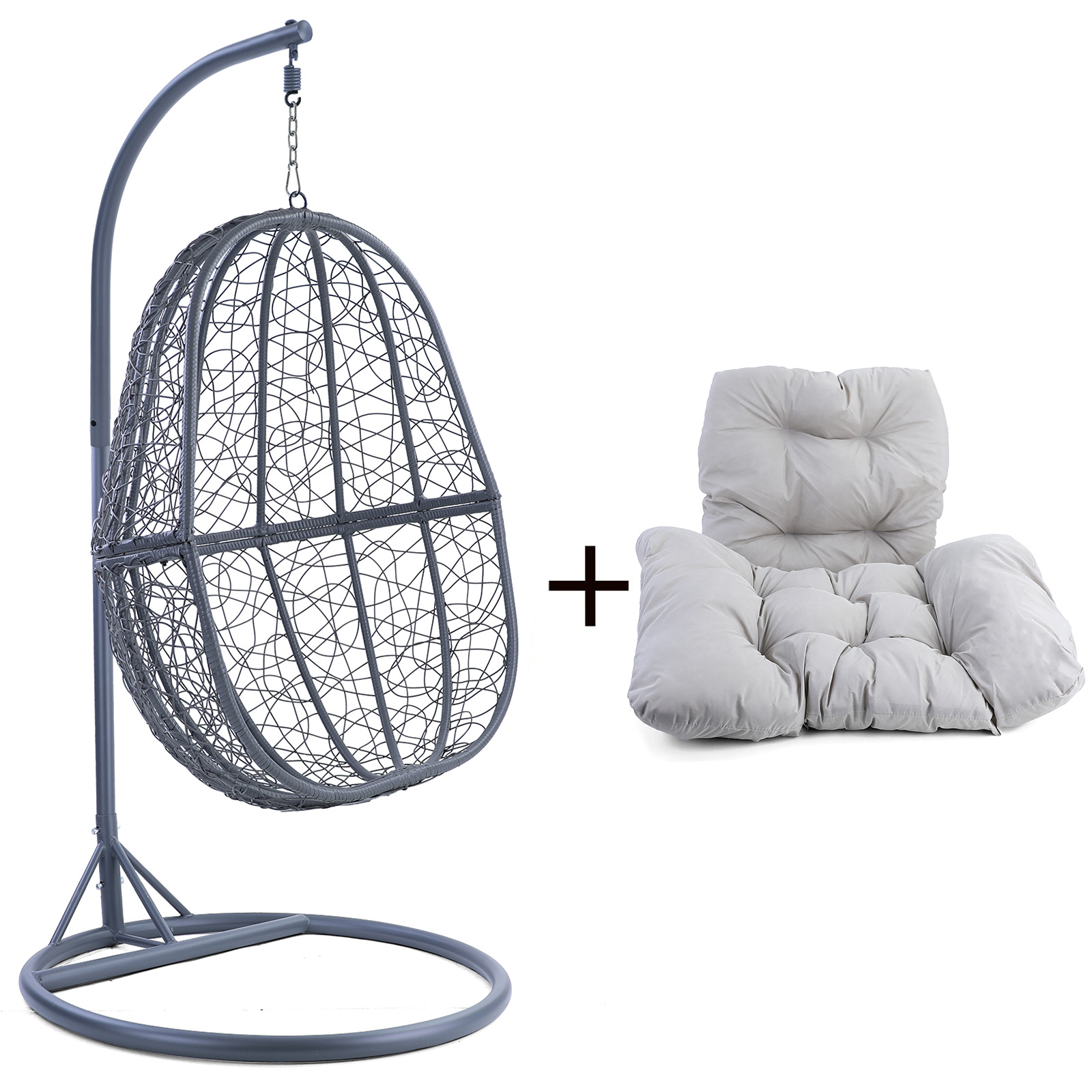 Hangstoel - 90x117x60 cm - met kussen - grijs lichtgrijs