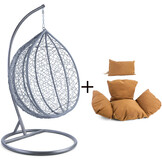 Hangstoel - grijs - 110x95x65 cm - met kussen - lichtbruin