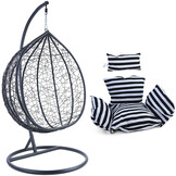 Hangstoel - zwart - 120x106x70 cm - met gestreepte kussen