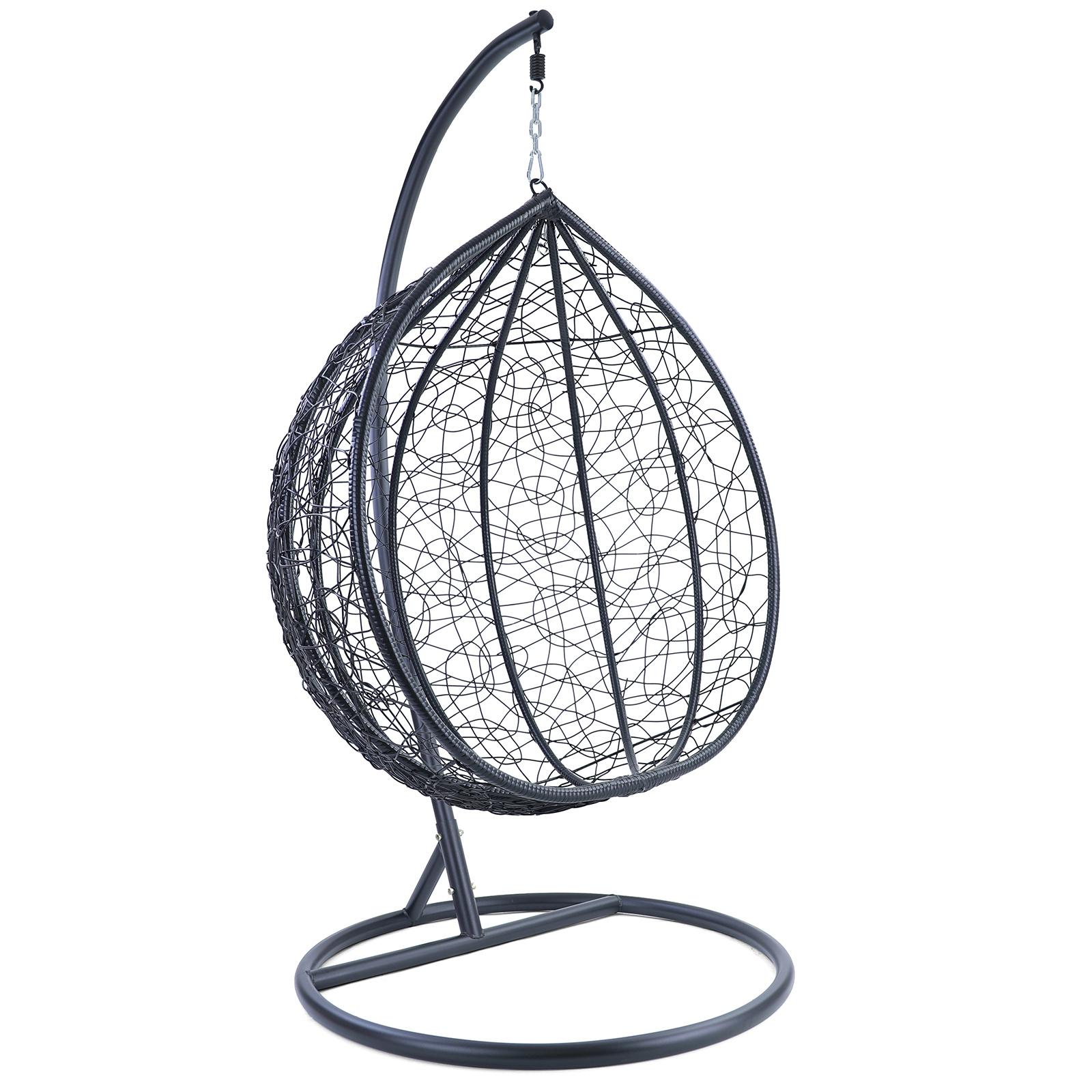 Hangstoel - zwart - 120x106x70 cm - met gestreepte kussen