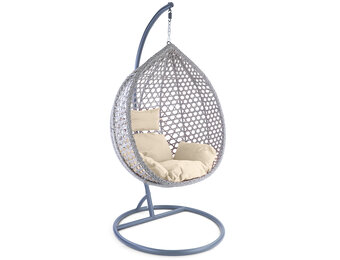 Hangstoel - grijs - 120x106x70 cm - met kussen - beige