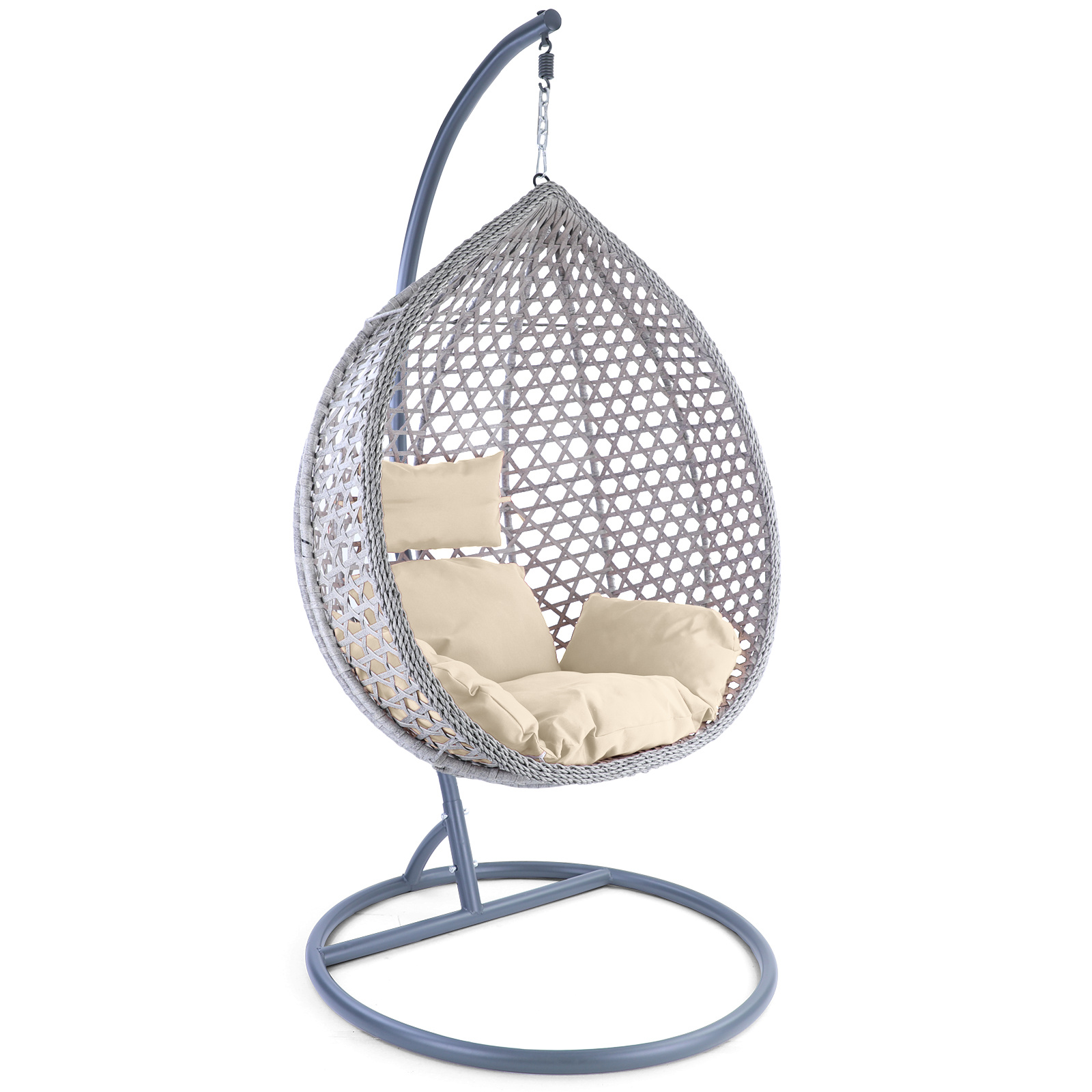 Hangstoel - grijs - 120x106x70 cm - met kussen - beige