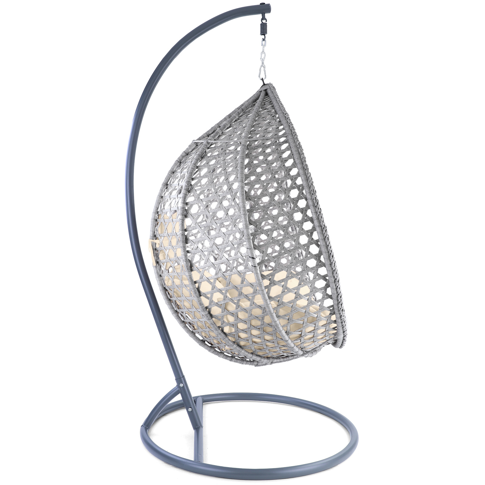 Hangstoel - grijs - 120x106x70 cm - met kussen - beige