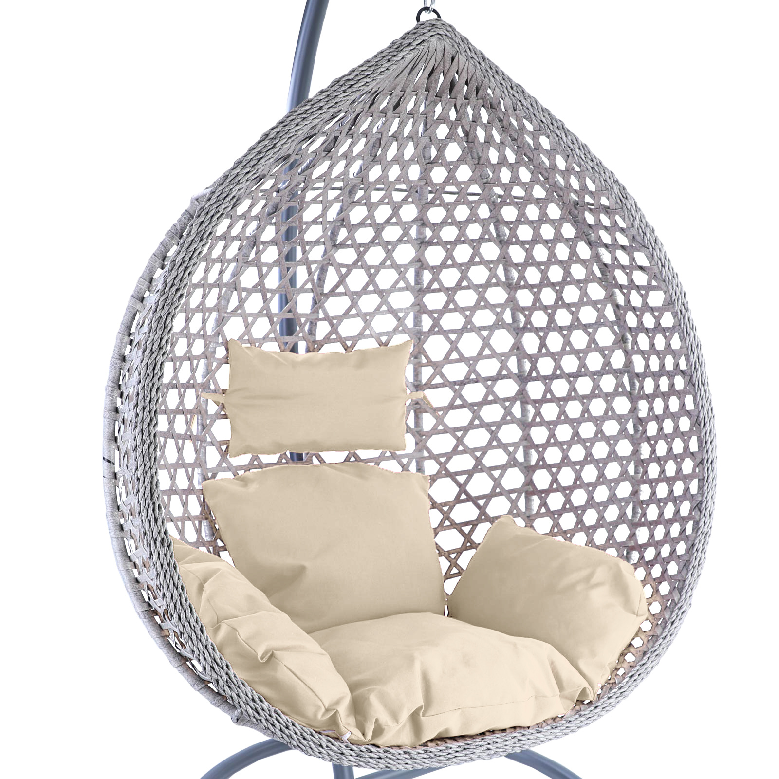 Hangstoel - grijs - 120x106x70 cm - met kussen - beige